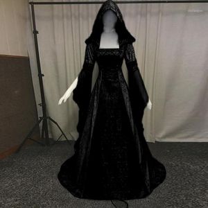 Vestidos casuais moda feminina manga longa com capuz vestido medieval chão comprimento cosplay robe femme maxi mulheres vestido # l201