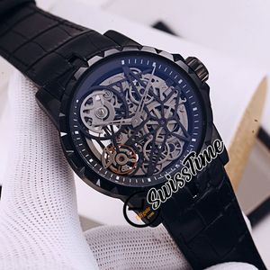 New Spider 46 RDDBEX0473 RD505SQ Automatic Mens Watch Black Skeleton Dial PVD Black Steel Case Leather Sport Watches SwissTime