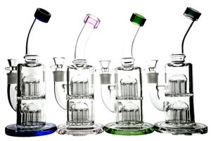 10-Zoll-Flaschenstil, klares Glas, zwei Schichten, Massenkamm, Bohrinseln, Dab-Rig, Rauchen von Wasserpfeifen, Turbinen-Perkolator-Oberseite, offene Glasbongs