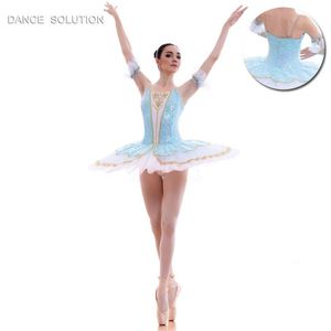 Women Girl Stage Performance Tutu Pre-Professional Dance Costumes Ballet med Sequin Lace och Gold Trim