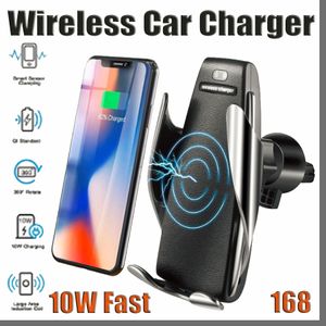 S5 Automatisk klämma 10W QI Trådlös billaddare 360 ​​graders rotation vent monterad telefonhållare för iPhone Android universella telefoner