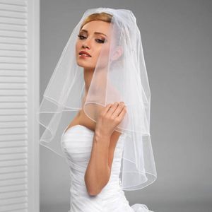 Nuovi accessori per matrimoni di arrivo a due strati bordo bianco velo da sposa velo con pettine