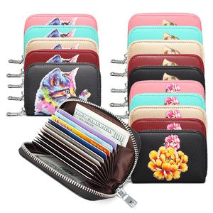 HBP 6 Hight Quality Fashion Women Colorful Flower and Cat Credit Card Holder RFID Card Case Real Leather Mini Wallet