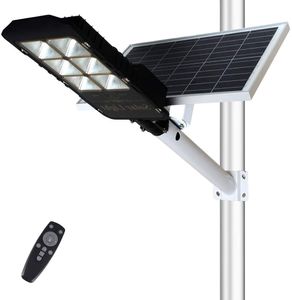 Luces de calle solares LED de 300 W, luces de poste al aire libre del anochecer al amanecer con control remoto, 660 LED, impermeables, para estacionamiento, camino
