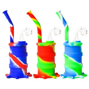 8 Inch Silicone Drum Water pipes with 4mm quartz banger Hookahs glass water pipe bongs multi colors