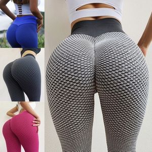 Kiwi Rata Kvinnors Ruched Butt Lifting High Waist Yoga Pants Tummy Control Stretchy Workout Leggings Textured Booty Tights x1227