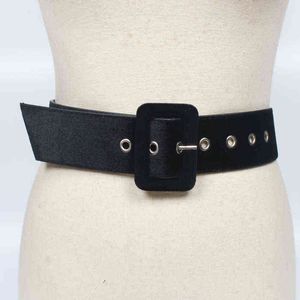New Design Wide Velvet Fabric Belts for Women Fashion Coat Accessories Pin Buckle Decorative Belt Fur Black Waistband Lady Dress G220301