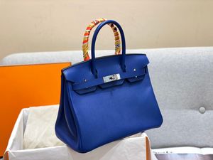 aa birkinbagbestquality بالجملة نصف الجودة يدويًا epsom الجلود الأزرق بالألوان العلامة التجارية المحققة 25 سم خط الجهاز الذهب والفضة رسالة لي من أجل discou