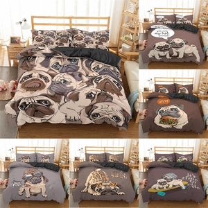 Homesky Cartoon Pug Dog Bedding Sets Pug Dog Bed Set Duvet Cover Set King Queen Size Comforter Bedding Set Bed Linen 201021