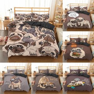 Homesky Cartoon Pug Dog Bedding Set Pug Dog Bed Set Duvet Cover Set King Queen Size Comforter Bedding Set Bed Linne 201021