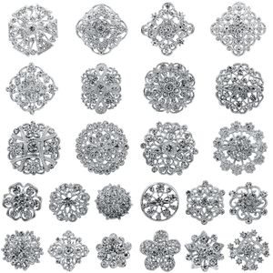 24Pcs/Set Brooch Flower for Womens Jewelry Rhinestone Broaches Pins Lot Bouquet Accessories For Women Bag Clothing Hats Scarves 201009