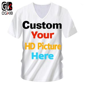 OGKB DIY DIY personalizado camisetas Seu próprio design 3D impresso Custom V Neck camiseta Masculino manga curta Casaul T-shirts por atacado1