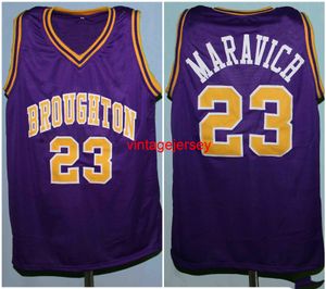 Pete Maravich #23 Broughton Purple Lisesi Retro Basketbol Forması Erkek Dikiş Özel Numaralı İsim Formaları