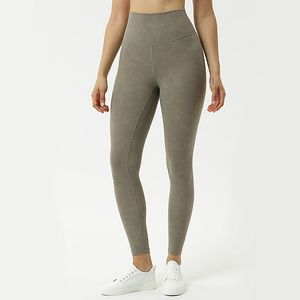 Tayt Yoga pantolon kadın kızlar için çıplak duygu zımparalanmış streç spor egzersiz yüksek bel ayak bileği Siyah