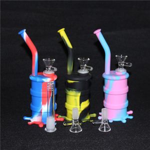 pipe per fumare Silicon Barrel Mini Bong Jar Pipa ad acqua Oil Drum Rigs strumenti per raccogliere la cenere di vetro