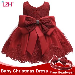 LZH Infant Red Christmas Dress Newborn Baby Girls Bow Princess Party Dresses For Baby Christening Dress 1st Year Birthday Dress LJ200827
