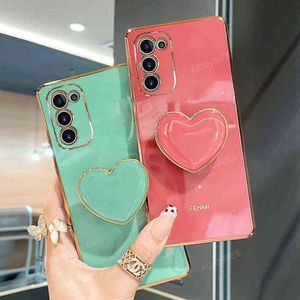 S 21 20 Plating Love Heart Phone Holder Case för Samsung Galaxy S21 Plus Ultra S20 Fe 5g Lyxig silikonskydd på S20fe S21ULTRA W220226