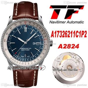 TF 41/38mm A17326211C1P2 ETA A2824 Orologio da uomo automatico Cassa in acciaio Quadrante blu interno bianco Pelle marrone con linea bianca Orologi Super Edition Puretime TF03c3