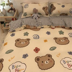 Jungen Mädchen Bettwäsche Set Mode Flache Blätter Erwachsene Kinder Bettwäsche Duvet Quilt Abdeckung Kissenbezug Nette Cartoon Bär Bettwäsche CX220315