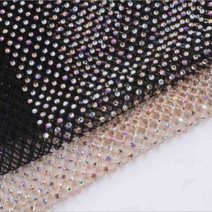 30 * 90cm Glitter Black AB Glas Rhinestone Trim Fabric Crystal Ribbon Elastic Hollow Diamond Mesh Strass Applique Crafts