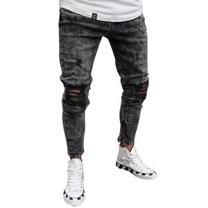 Erkek Kot Erkek Siyah Gri Sıska Yırtık Rahat Slim Fit Sıkıntılı Streç Delik Denim Pantolon Bahar Sonbahar Erkek Pantolon