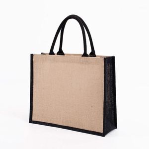 Fashion Reusable Jute Tote Bag Eco Friendly Burlap Livsmedelsväskor för Shopping Beach Vacation Picnic Storage