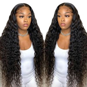 Hayo Deep Wave Frontal Transparent Lace front 180 Density T Part Remy Brazilian Wet and Wavy Deep Curly Human Hair Wig