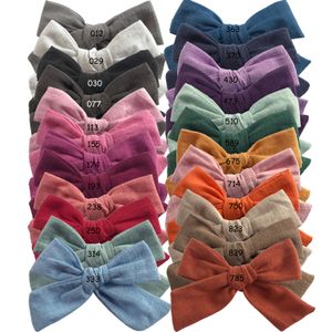 24 pcs/lot, 4 inches Hand Tied Cotton Linen Hair Bow Clips, Baby Girls Fabric Bow nylon Headbands, Baby shower gift LJ200903