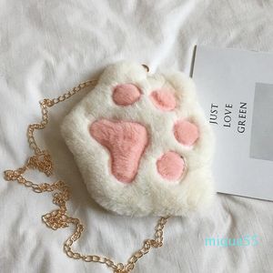 귀여운 곰 발 여자 체인 지퍼 지갑 Womens 멀티 Pochette 어깨 가방 어린이 부드러운 플러시 동전 지갑 아기 소년 액세서리