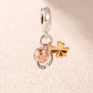 925 Sterling Silber Rose Shine Hufeisenkleeklee Marienkäfer Charme Perle für europäische Pandora Schmuck Charm Armbänder