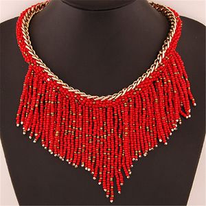 Choker Necklace for Women Fashion Jewelry Bohemian Necklaces Handmade Hand Woven Collier Long Tassel Beads Statement Necklaces