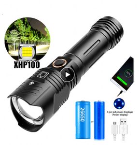 Yeni Xhp100 Güçlü XHP LED Taktik El feneri Torch Xhp90 Fener Usb Şarj edilebilir Flaş Işığı 18650 26650 Pil ile