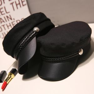 Stingy Brim Hattar Shuangr Mode Kvinnor Tjej Hat Vår Höst Sailor Black Ladies Beret Caps Flat Top Captain Cap Travel Cadet Oktagonal