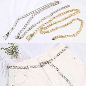 Metal Chain Women Female Belt Gold Silver Waist Chain Punk Hip Hop Waist Strap Thick Chain For Jeans Trousers Casual Waistband G220301