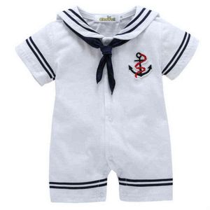 Lapel Children Clothes Summer Cotton Baby Boys Short Sleeve White Navy Sailor Style Romper Cute Kids Girls Jumpsuit Outfits G1221