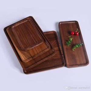 Rectangle Black Walnut Plates Delicate Kitchen Wood Fruit Vegetable Bread Cake Dishes Multi Size Tea Food Pizza Snack Trays WVT1606 T03