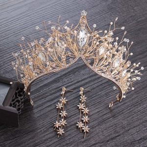 Corona d'oro di cristallo barocco per le ragazze Accessori per capelli da sposa Gemme Tiara da sposa Sposa Hairwear Testa da donna Gioiello da principessa T200108