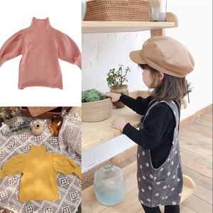 INS New Style Girls Thicken T Shirt Full Puff Long Sleeve Winter Knitted Cotton High Neck Fashion Accesories Girls Top t K2