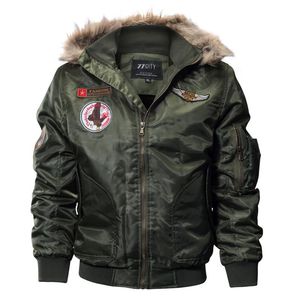 Trench da uomo Bomber alla moda con collo in pelliccia Cappotto invernale con cappuccio in pile spesso