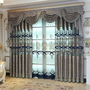 Wholesale European High grade Water Soluble Curtains for Living Room Bottom Jacquard Stitching Blue Peacock Embroidered Sheer Curtain LJ201224