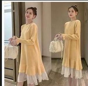 2022 Maternity Dresses Autumn winter pregnant women sweater skirt new mid-length bottoming knitted loose dress trendy mother outside clothes