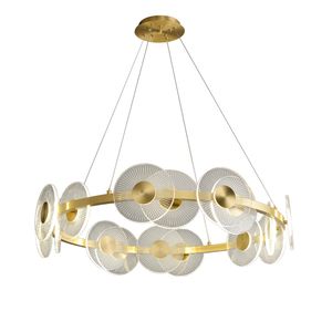 Lampade a sospensione a LED in ottone H65 Designer Simple Fashion Round Acrilico Apparecchio per soggiorno Sala da pranzo Camera da letto Decorazione artistica Lampada dimmerabile