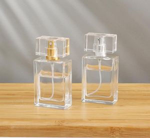 Luksusowy prostokąt Wyczyść pusty kwadratowy szkło perfumy pompa butelek sprayowy 30ml 50ml 100ml