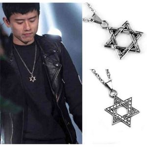 Zhang Jie's Same Six Pointed Star Necklace Men's Fashion Hip Hop Necklace Pendant Long Accessories with 70cm Chain