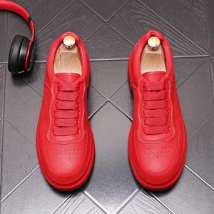 İlkbahar Sonbahar Erkekler Gelinlik Parti Ayakkabı İngiliz Tarzı Konfor Tıknaz Dantel-up Beyaz Rahat Sneakers Eğitmenler Trend Flats Işık Kaymaz Yürüyüş Loafer'lar