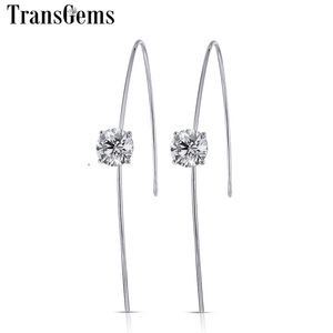 Transgems الصلبة 14 كيلو 585 الذهب الأبيض 2ctw 1ct كل 6.5 ملليمتر gh اللون moissanite قطرة أقراط للنساء مويسانيت استرخى أقراط Y200620