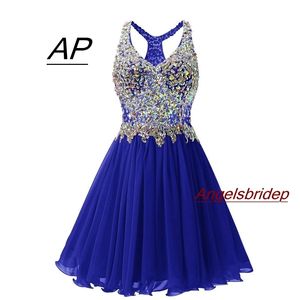 ANGELSBRIDEP V-Neck Homecoming Dresses Sexy Above Knee Cocktail Dress Fashion Plus Size Crystal Beads Mini 8th Grade Party Gowns 201114