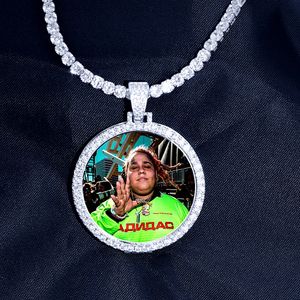 Rundes Foto, maßgeschneiderte Foto-Medaillons-Anhänger, Bild-Halskette, Tenniskette, Gold-Silber-Farbe, kubischer Zirkon, Hip-Hop-Schmuck
