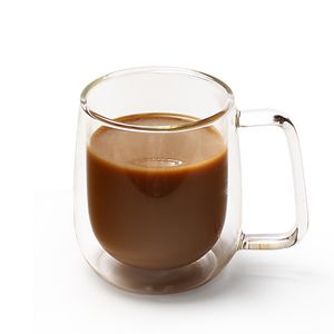 Boccali da birra in vetro a doppio strato da 300 ml Tazza da caffè in vetro resistente al calore Bicchieri trasparenti Drink Office Stile semplice Tazza di alta qualità