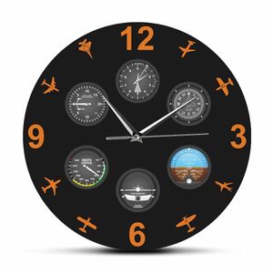 Instrumento de vôo com aeronaves militares relógio de parede moderno Aviator Home Decor Wall Art Timepiece Silent Timepiece Lovers Piloto Presente 201118